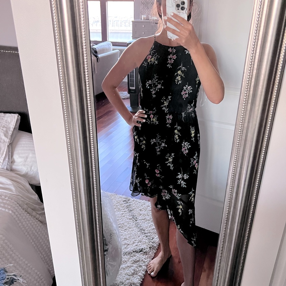 Aqua Asymmetrical Floral Dress